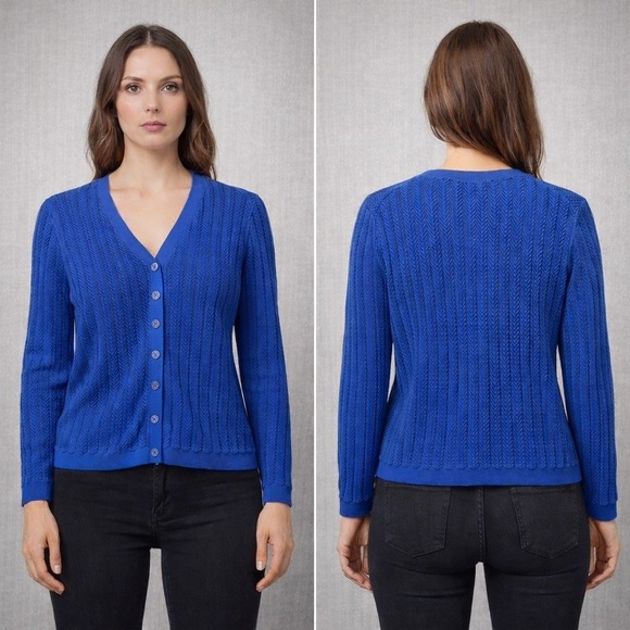Talbots Sweaters - Talbots Women's 100% Pima Cotton Ponte Knit Cardigan Sweater Large Royal Blue